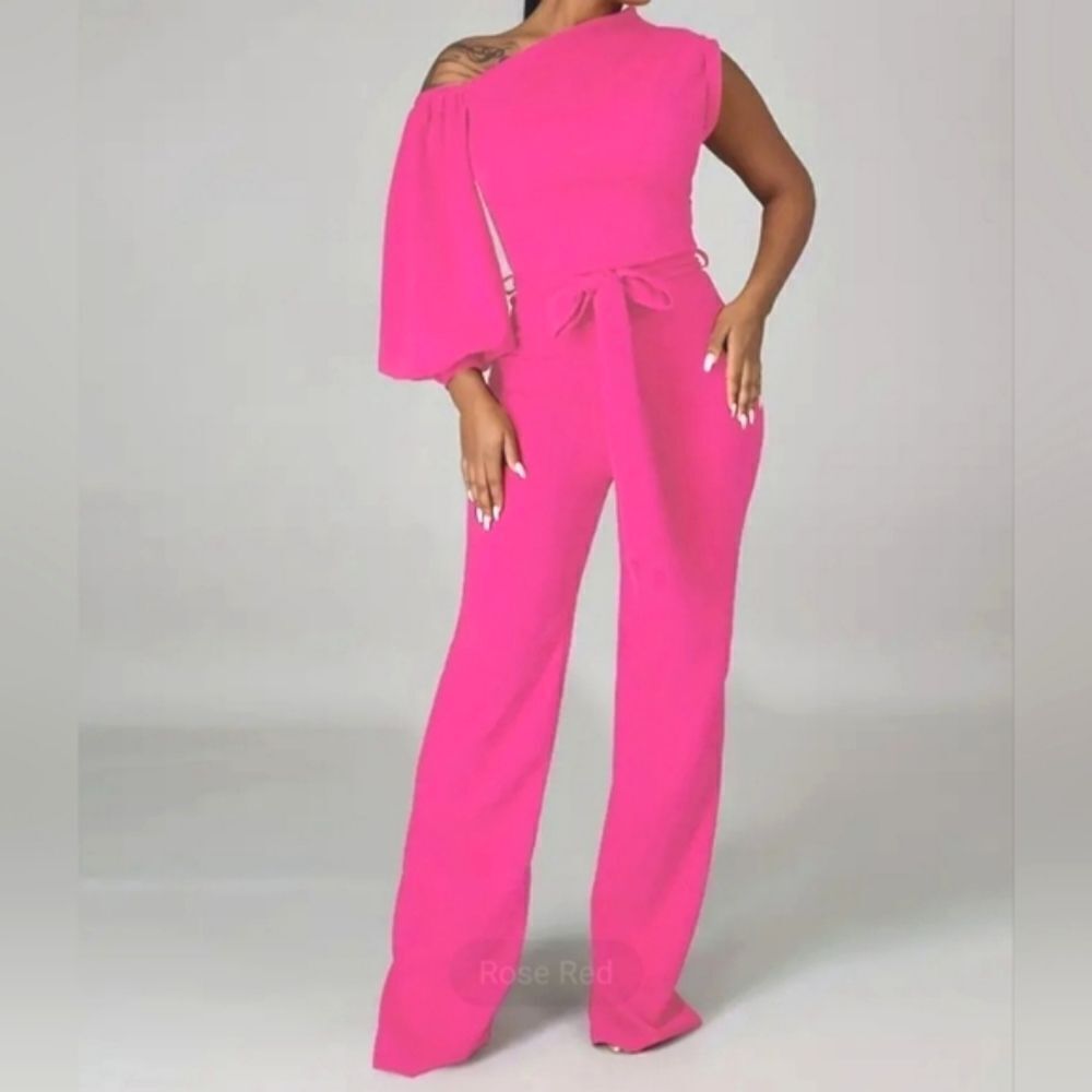 Ladies pink one Shoulder jumpsuit sz X-large